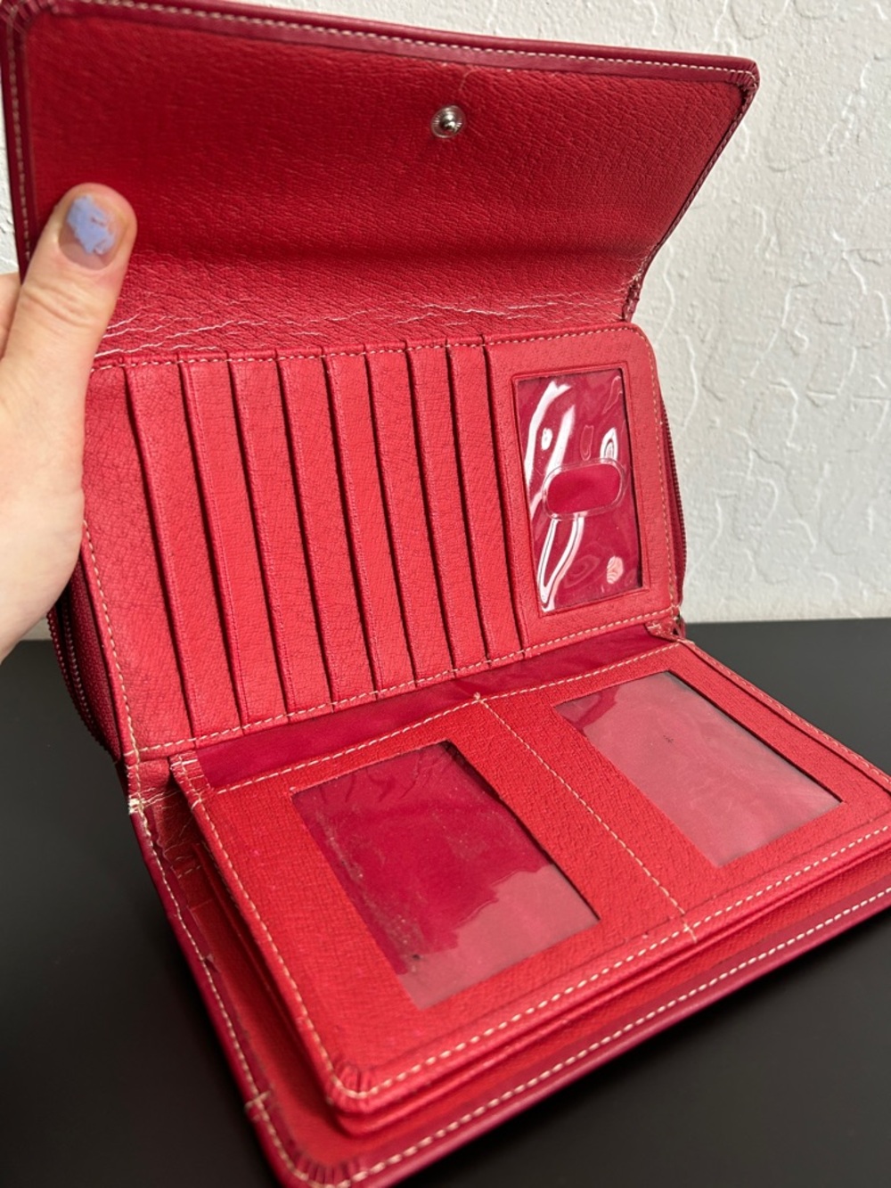 Genuine Leather Classic Red Women's Clutch Wallet with Card Organizer - Picture 4 of 8